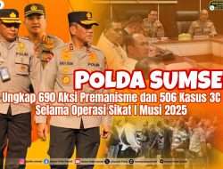 Polda Sumsel Ungkap 690 Kasus Premanisme dan 506 Kasus 3C dalam Operasi Sikat I Musi 2025